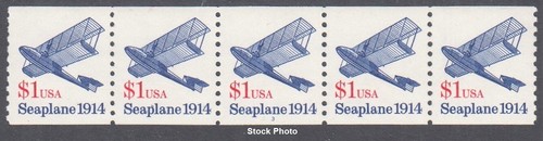 US Postage 1993 - PNC Strip of 5 - Plate #3, Seaplane $1.00 Coil, Sc 2468b, MNH - 第 1/1 張圖片