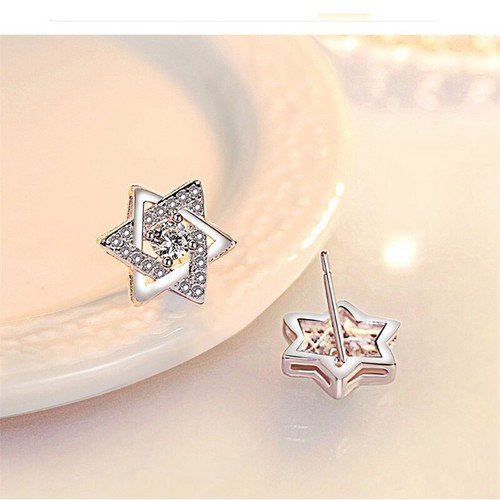 Nuevos pendientes de plata esterlina con tachuelas de moda para mujer niña con estrellas hexagrama - Imagen 9 de 11