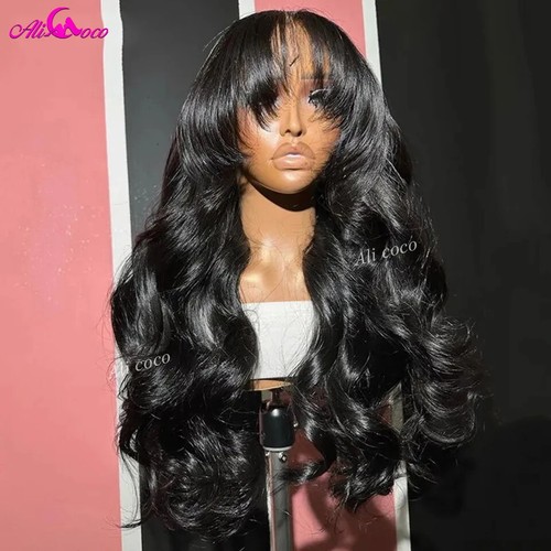 13x4 Red Lace Front Human Hair Wigs With Bangs Body Wave 5x5 Lace Closure Wigs - Picture 5 of 9