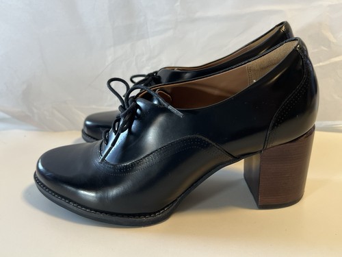 Clarks Black Leather Lace-Up Oxford Block Heels 7M Academia Witchy Artisan - Picture 18 of 23