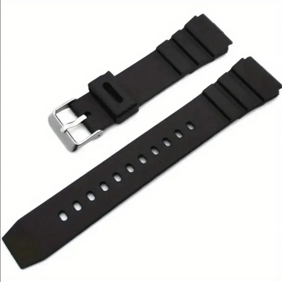 Bracelet Montre Silicone Noir 18/20/22mm Universel Casio Boucle Acier 🔥 - Photo 2/4