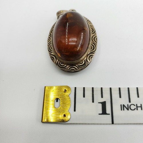 1950s 333 8K Gold German Baltic Sea Orange Amber Pendant Yellowish White Gold - Picture 9 of 10