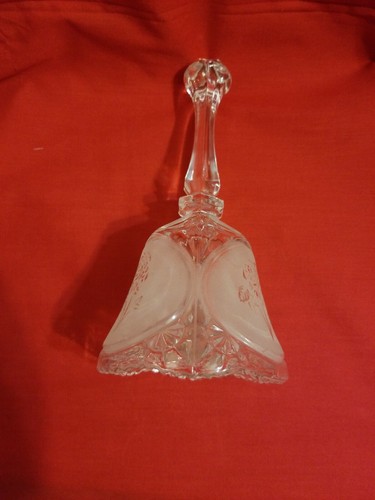 Vintage Crystal Glass Dinner Bell With Etched Rose Design, Frosted, 8" Tall - Picture 6 of 10