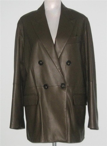 NWT VINCE Women Double-Breasted Leather BLAZER Coat CLOVE Size L MSRP$1495