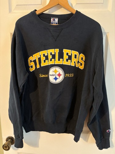 Felpa uomo vintage Champion USA MADE Pittsburgh Steelers nera invecchiata taglia XL - Foto 2 di 7