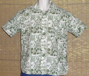 Stitch-Hawaiian-Shirt-Cream-White-Olive-Green-Tan-Geometric-Floral-Size-Large