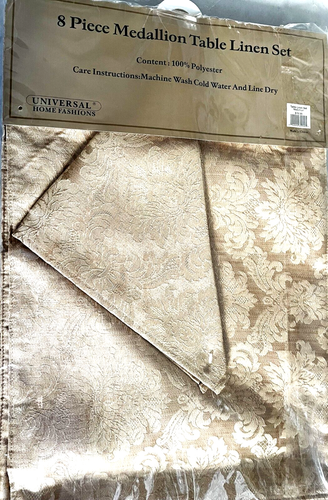 8 Piece Gold Damask Medallion Pattern Table Linen Set 4 Placemats & 4 Napkins - Picture 3 of 7
