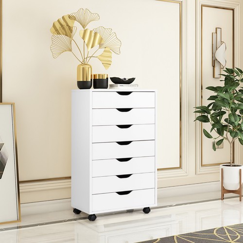 7 Drawer Dresser Chest Mobile Storage Cabinet Display Organizer on Wheels White - Picture 3 of 7