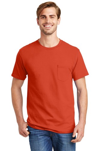 Hanes 5590 Mens Short Sleeve Authentic 100% Cotton Crew Neck T-Shirt With Pocket - Picture 13 of 15