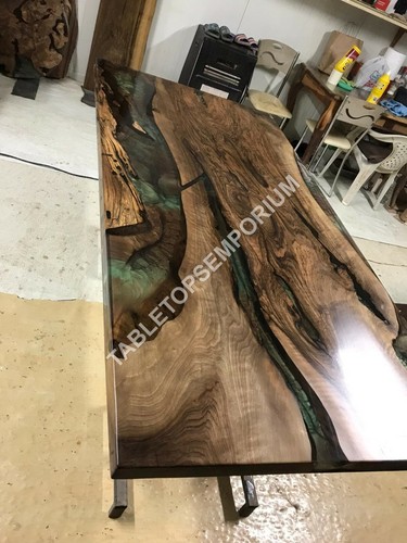 Handmade Custom Acacia and Black Epoxy Resin Dining Table Top Handmade Decors - Picture 4 of 8