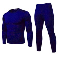 Mens Ultra-Soft Fleece Lined Thermal Set Long John Underwear Royal Blue L