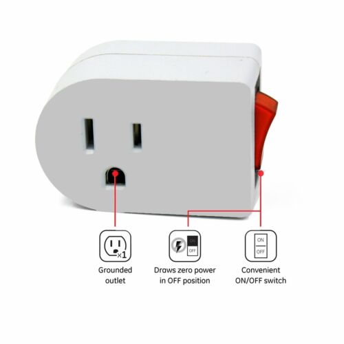 2 Pcs 3 Prong Grounded AC Power Wall Tap 1 Outlet w/ ON / OFF Switch Button - Picture 3 of 4