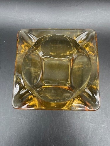 Vintage Amber Glass Small Square Ashtray 3.5” Mid Century Modern 70's