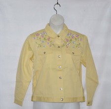 Blaine Trump Embroidered Cotton Jean Jacket Size L Yellow