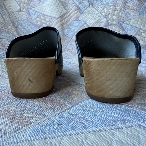 Buxa Swedish Wooden Clogs Uk Size 7. EU 40 Blue Leather Perforated Sip-ons - Picture 13 of 15