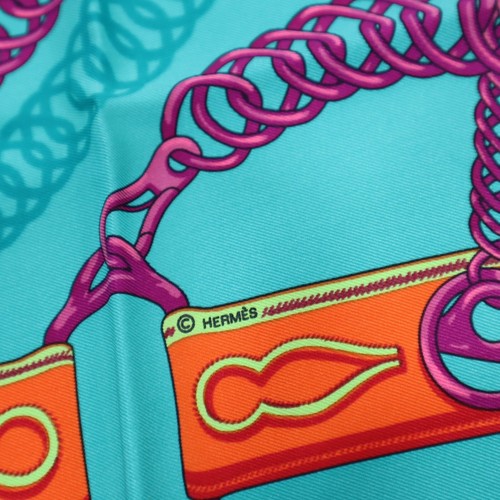 HERMES Carre 70 Maillons Chain Ring Scarf Silk 100 Orange W/Tags No Box Used. - Picture 6 of 8