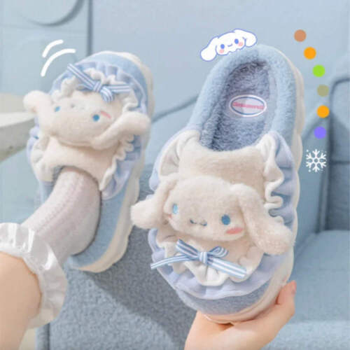 Sanrio Kawaii Cinnamoroll Womens Slippers Kuromi Hello Kitty Plush Cartoon Cute