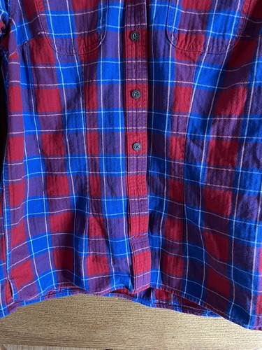 Camisa pequeña de franela a cuadros Duluth Trading para mujer roja/azul con botones - Imagen 2 de 7