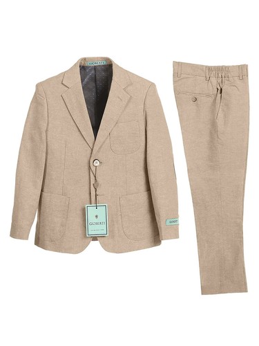 Kid's Boy's Formal 2Pcs Suit Pant Blazer Set 4 Cufflink Button Solid Soft BSL-42 - Picture 10 of 11
