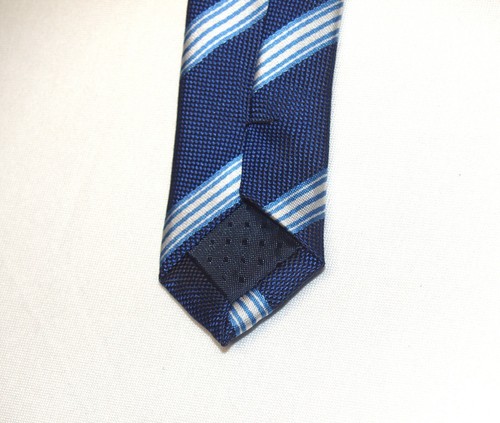 Umo Lorenzo Men's Necktie Tie Blue Striped Hand Made 3.25"W x 58.5"L - Picture 4 of 6
