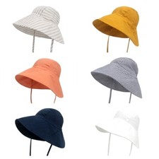 Children Boy Girl Wide Brim Cotton Bucket Hat Sun Protection Summer Travel Cap