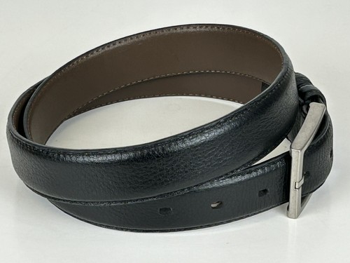 Cinturón de cuero negro para hombre talla 36 grano completo cuero de vaca unido sin marca hebilla plateada - Imagen 8 de 9
