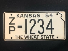 1953-54 General Mills Wheaties Tin Mini Bicycle License Plate - Kansas