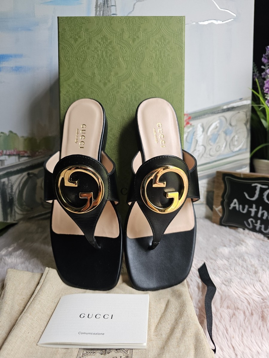 【GUCCI】BLONDIE STRAP SANDALS GUCCI Blondie logo-embellished leather sandals in black size