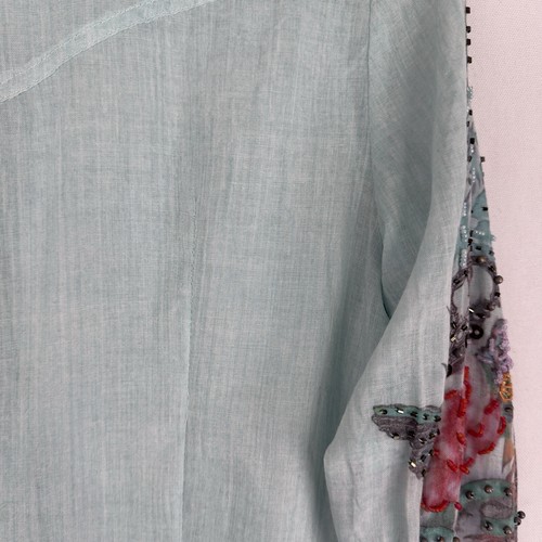 Alberto Makali Top Womens Medium Blue Y2K Roses Crown Sequin Beaded Pearl Snap - Picture 20 of 22