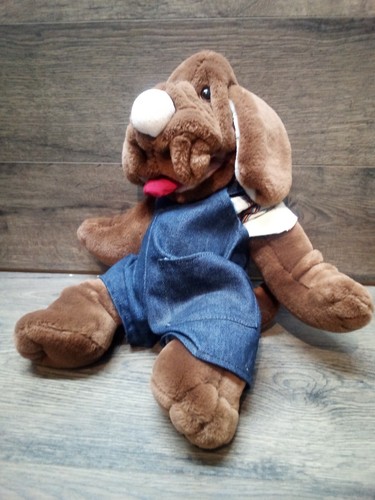Vintage Wrinkles The Dog 7283126 HandPuppet Plush 18"With Coveralls And Dog Tag - Picture 6 of 9