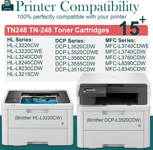Black Toner Cartridge TN-248XL for Brother HL DCP MFC Printers Twin 2 Pack - Photo 2/7