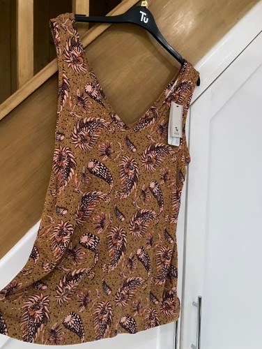 TU Size 10 Vest Top Sleeveless Tank Brown Paisley Flared Long Body V Neck Summer - Picture 8 of 12