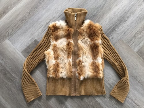 Jennyfer J Rabbit Fur Zip Up Knit Cardigan Sweater Jacket Size M - Picture 7 of 8