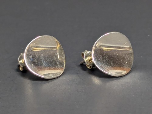 Vintage 950 Sterling Silver Concave Disc Stud Earrings - Picture 18 of 24