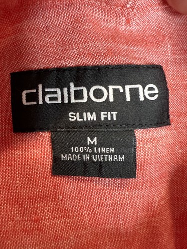 Claiborne Slim Fit Long Sleeve Linen Button-Up Shirt Sz M Orange - Picture 7 of 11