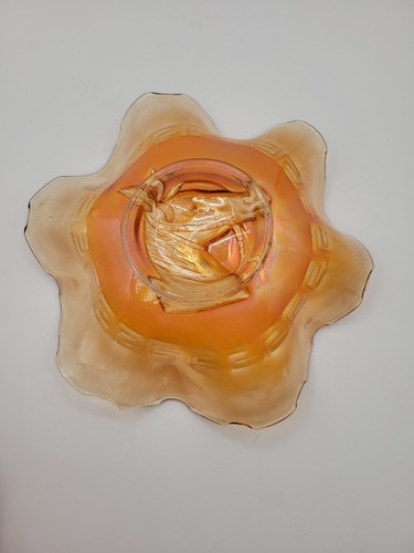 Antique Dugan Pony Bowl Marigold Carnival Glass 8.5" - Picture 4 of 6