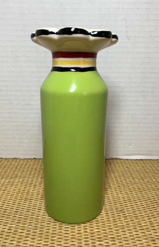 M Bagwell Lime Green Pottery Stripes Polka Dot Ceramic Vase HAPPY TOGETHER - Picture 3 of 10