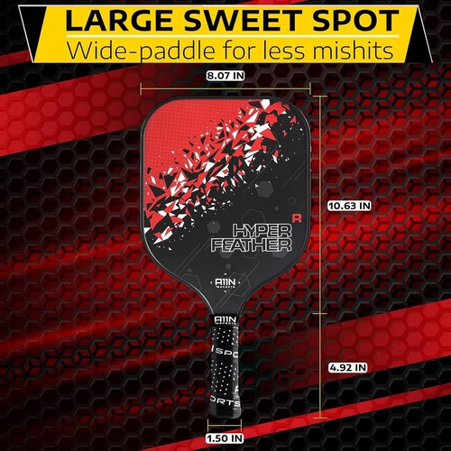 A11N HyperFeather R Pickleball Paddles Set of 2 Rackets, Black and Red - Picture 4 of 7