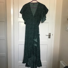 SHEIN Green Spotty Wrap Dress UK Size S 8 Short Sleeve Tie Satin Floaty Summer