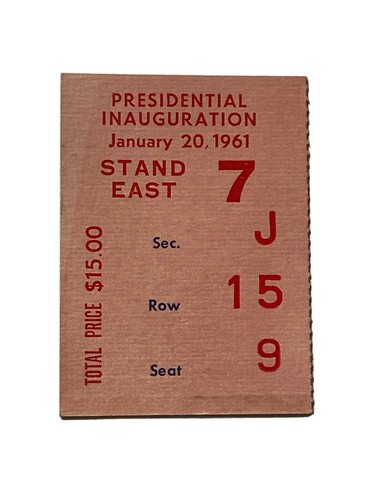 Original 1961 President John F Kennedy Inaugural Parade Inauguration Ticket Stub