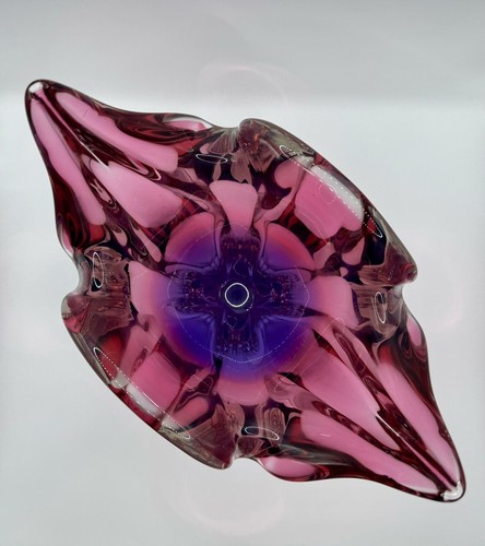 Josef Hospodka Chribska rosa rot dreifarbige Kunstglasvase - Katzenkopf - groß 8 Zoll - Bild 3 von 7