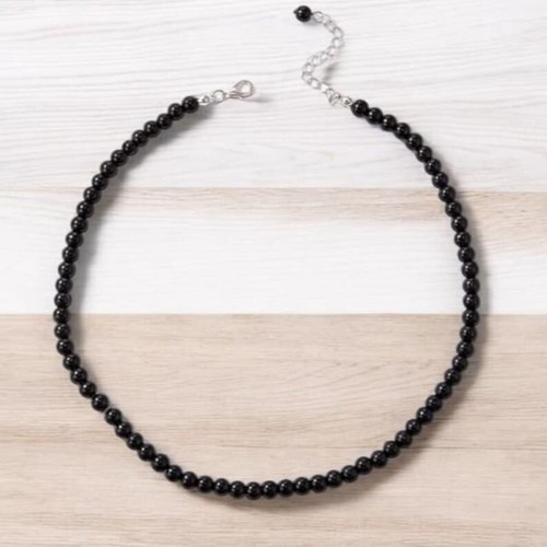Natural Black Obsidian Smooth Round Gemstone Beaded Choker Women Necklaces 18'' - Picture 6 of 13