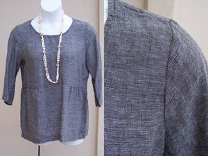 J-Jill-Pure-Jill-Linen-lagenlook-top-blouse-size-M-crossweave-green-airy-shirt