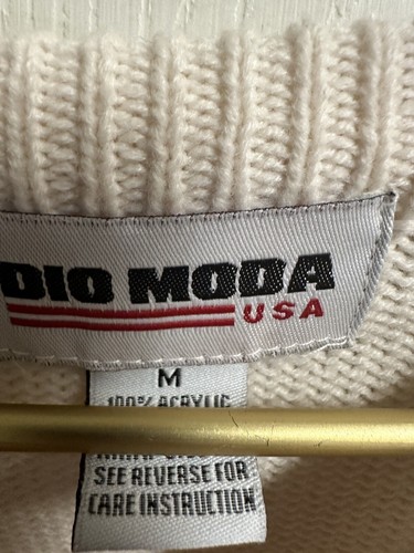 Vtg Dio Moda Mens Med Off White Urban Hip Hop Sweater New York 90s Acrylic - Picture 5 of 7