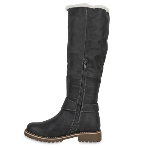 Warm Gefütterte Damen Stiefel Biker Boots Winter Bikerstiefel 813736 Schuhe - Bild 10 von 56