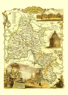 OXFORDSHIRE Thomas Moule Printed Replica of 1842 County map 40cm x 30cm