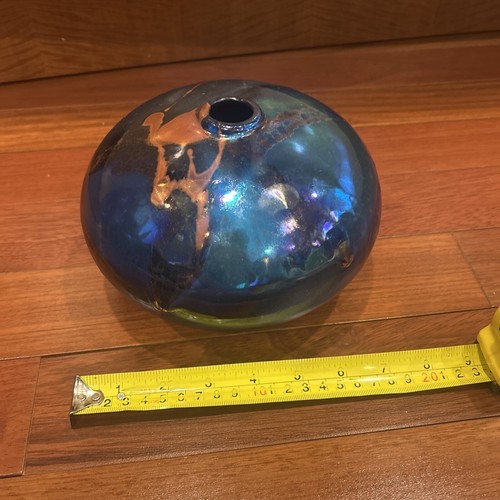Vase irisierende Tropfglasur blau und kupfer wunderschön - Bild 5 von 12