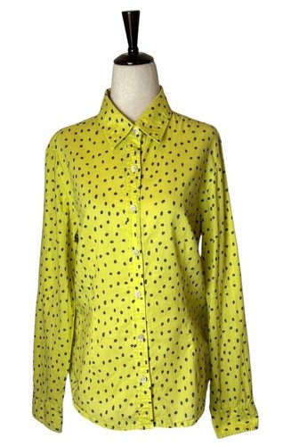 J McLaughlin Shirt Women 8 Yellow Purple Polka Dot Cotton Collared Button Down