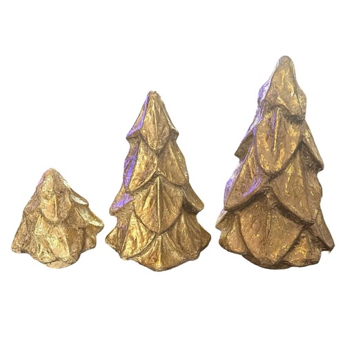 Hand Made Gold Papier Mache Christmas Tree Collectible Figure (set of 3) Decor - Picture 2 of 6