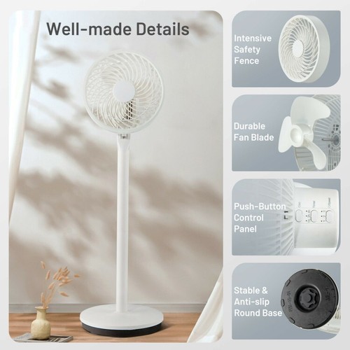 9" Portable Oscillating Pedestal Floor Fan Adjustable Heights 3-Speed Settings - Picture 9 of 14